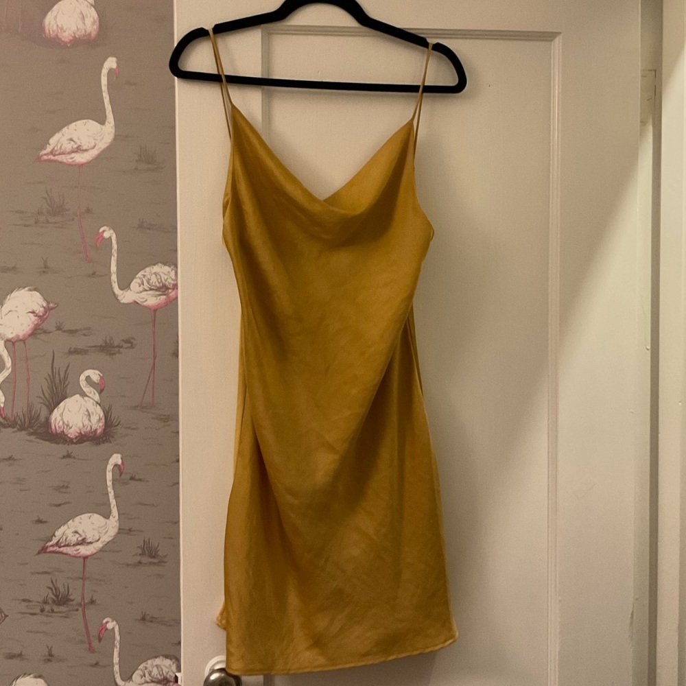 Planet Blue Cowl Gold dress